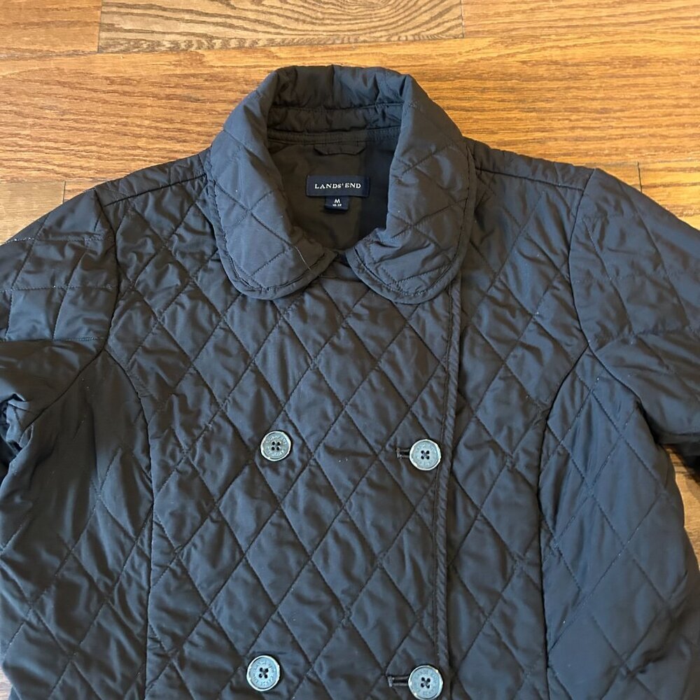 Lands End Double Breasted Diamond Quilted Pea Coat Lightweight Size Medium - Picture 7 of 11